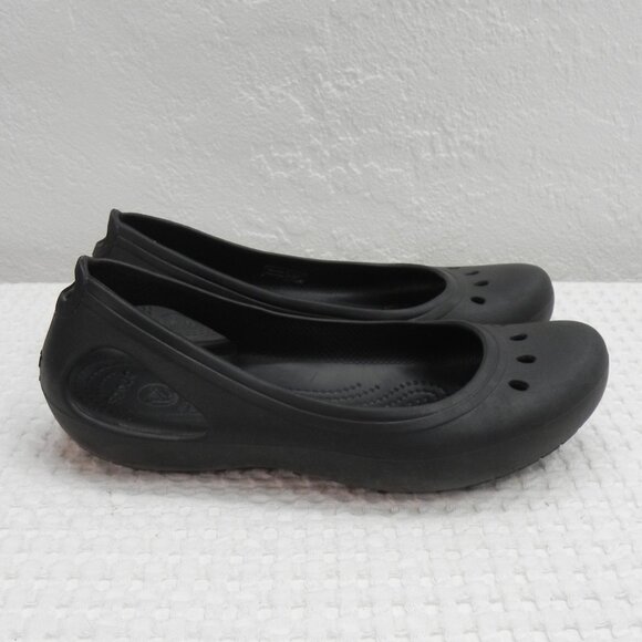 Crocs Kadee Black Ballet Flats Slip-On Round Toe Lightweight Rubber Women's Sz 9 - Picture 1 of 10